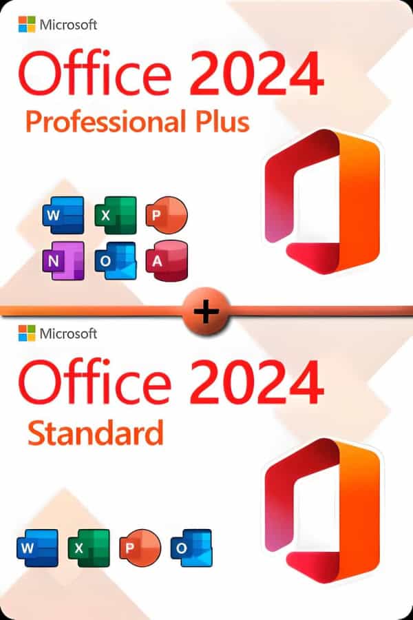 Microsoft Office 2024 Standard + Microsoft Office 2024 Professional Plus Licence pour 3 appareils