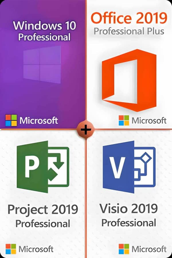 Windows 10 Professional + Visio 2019 Professional + Project 2019 Professional + Office 2019 Professional Plus Licence pour 3 appareils