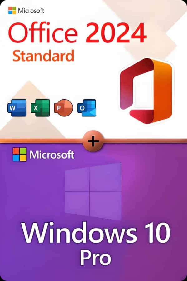 Microsoft Office 2024 Standard + Microsoft Windows 10 Professional Licence pour 3 appareils