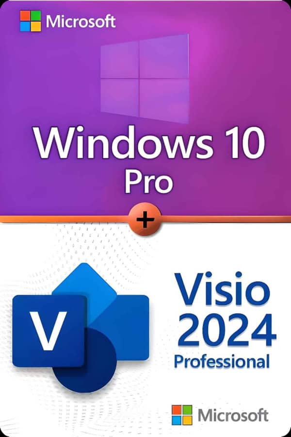 Microsoft Windows 10 Professional + Microsoft Visio 2024 Professional Licence pour 3 appareils