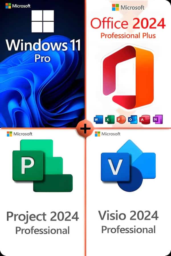 Windows 11 Professional + Project 2024 Professional + Office 2024 Professional + Visio 2024 Professional Licence pour 3 appareils