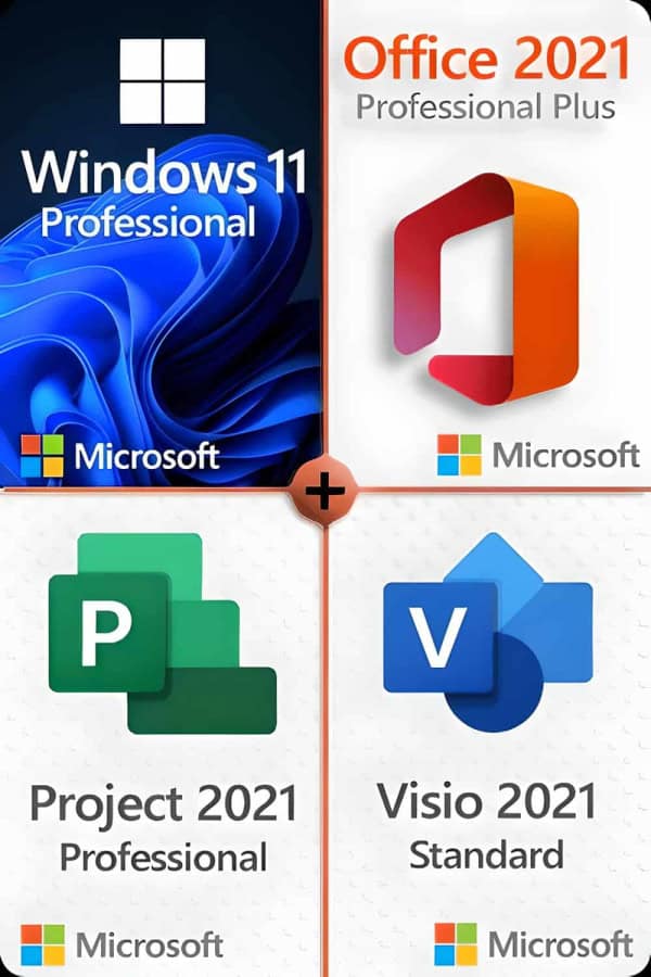 Windows 11 Professional + Project 2021 Professional + Office 2021 Professional + Visio 2021 Standard Licence pour 3 appareils